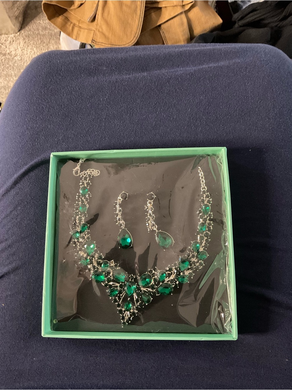 Emerald Crystal Statement Necklace and Earring Set